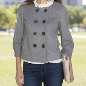 J. Crew Double Breasted Wool & Cashmere Cropped Pippa Peacoat Sz 6 Gray 226H
